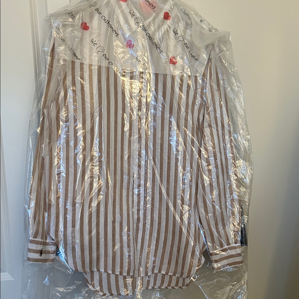 Ralph Lauren Oversize Fit Striped Linen Button-Up Shirt Cafe / Cream